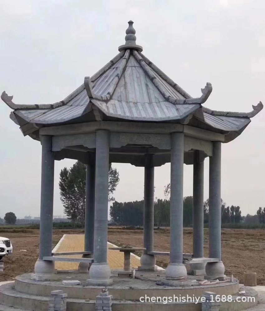 双层六角石亭子汉白玉石亭子庭院休闲石凉亭公园长廊石亭子