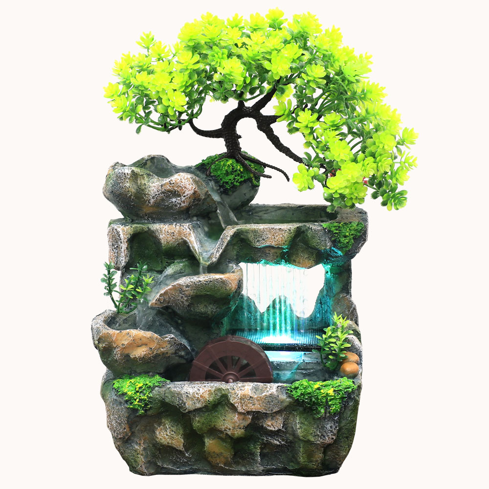 Cross-Border E-Commerce Desktop Small Rockery Imitative Tree Water Fountain Rain Cape Creative Ornaments Yiwu Supply Factory Direct Sales