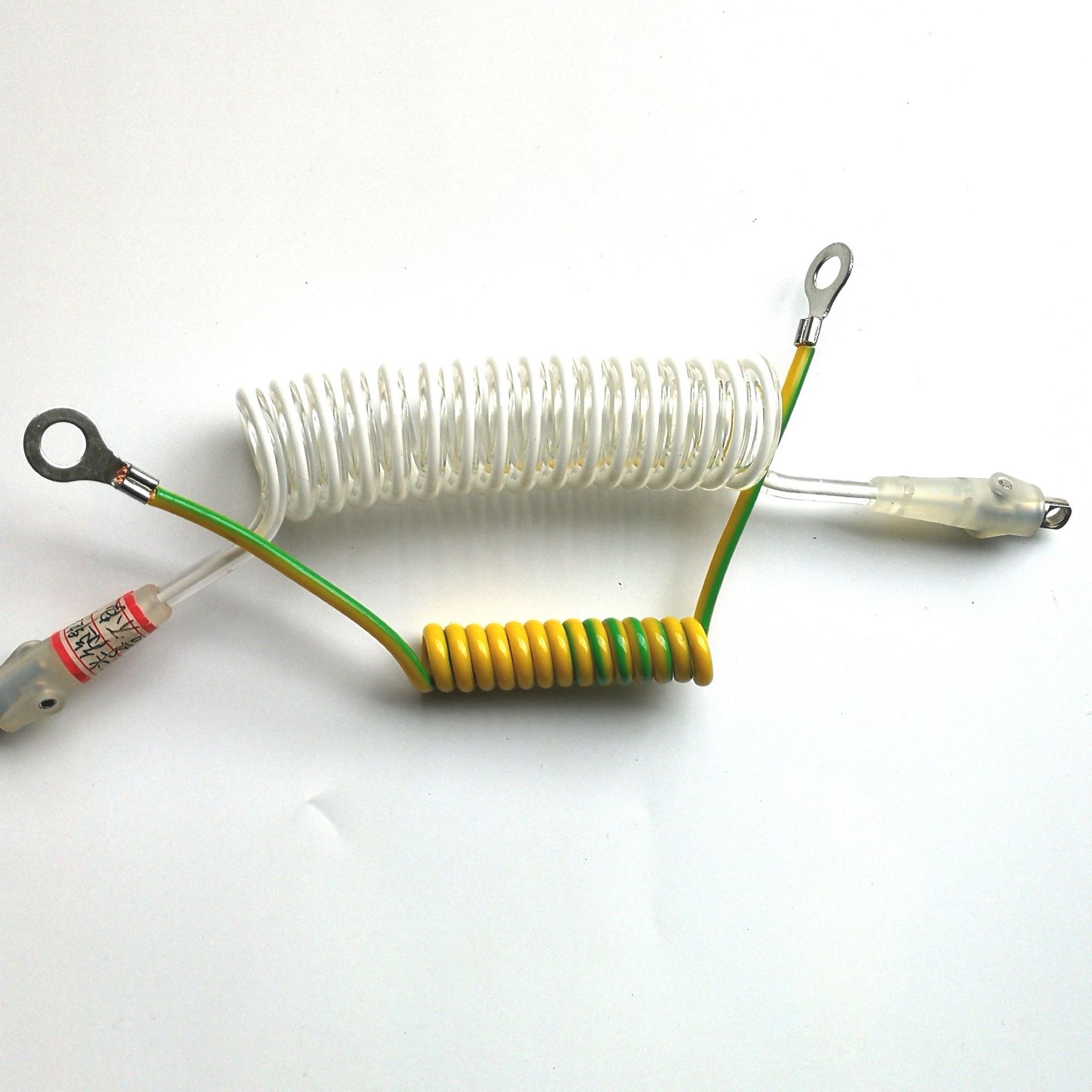 双色单芯黄绿接地线弹簧线 耐拉伸电线电缆 4平方双色螺旋接地线