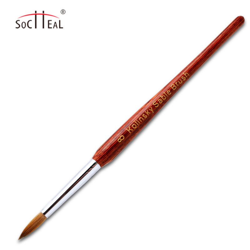 Amazon Hot Sale Imported Wool Manicure Brush Wooden Pole UV Pen Kolinsky Carved Crystal Painted Nail Polish Pen