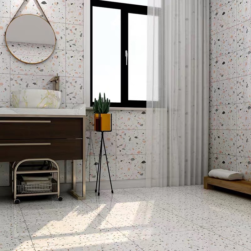 仿水磨石瓷砖600*600新款光面彩色水磨石厨房卫生间客厅防滑瓷砖