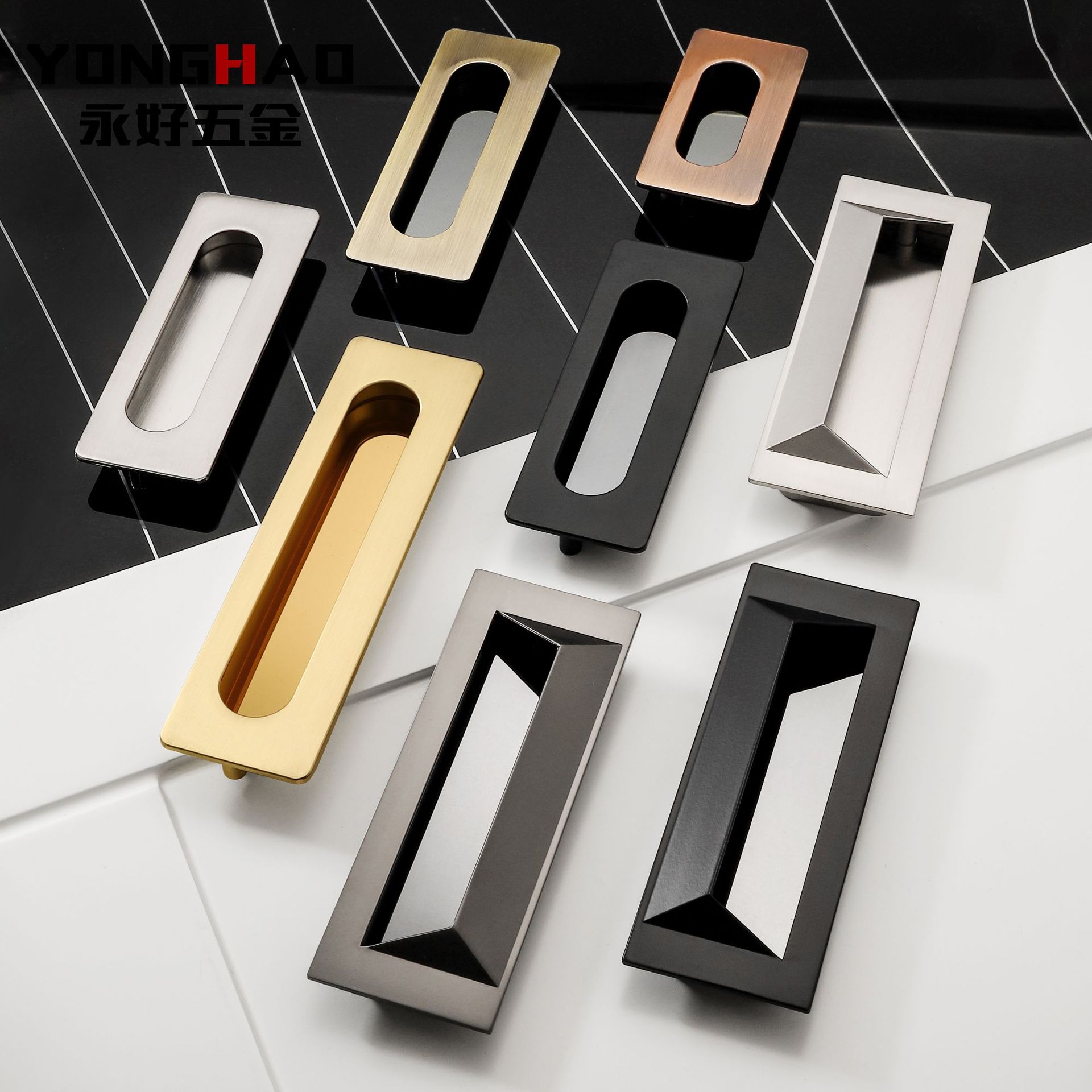 推拉门黑色拉手嵌入式柜门内嵌抽屉暗装拉手移门内扣柜子隐形暗扣