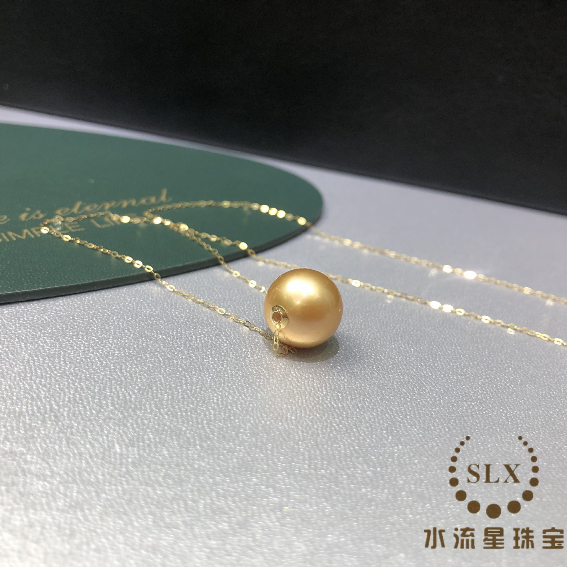 典雅款g18k路路通珍珠项链9-10mm品质海水金珠节日送礼一件代发