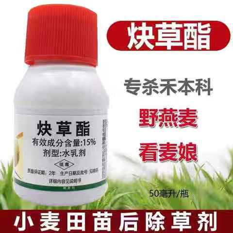 15%炔草酯 小麦除草剂 野燕麦 看麦娘除草剂50毫升*200瓶 除草