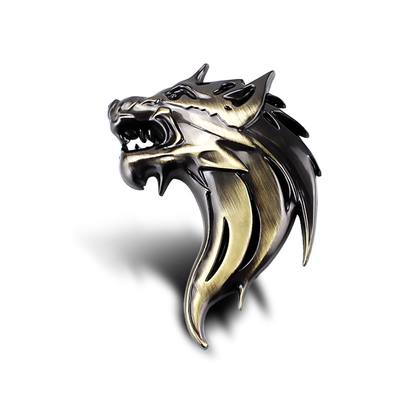 狼图腾徽章汽车个性 金属车贴 改装车侧标狼头贴标3d划痕狼标