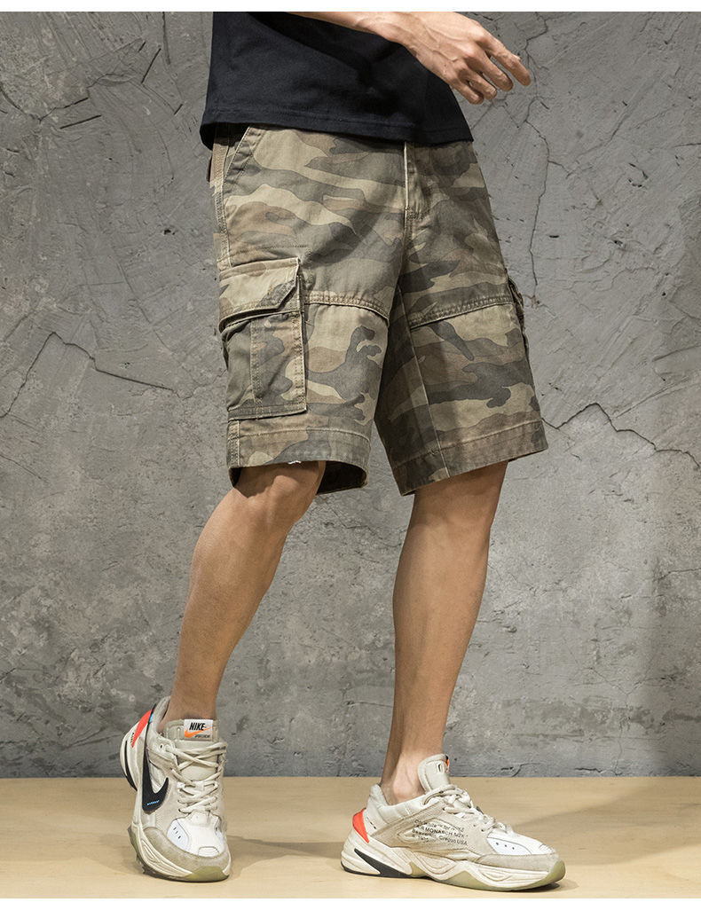 时尚迷彩工装短裤男潮牌ins余文乐潮流运动中裤宽松五分休闲裤子