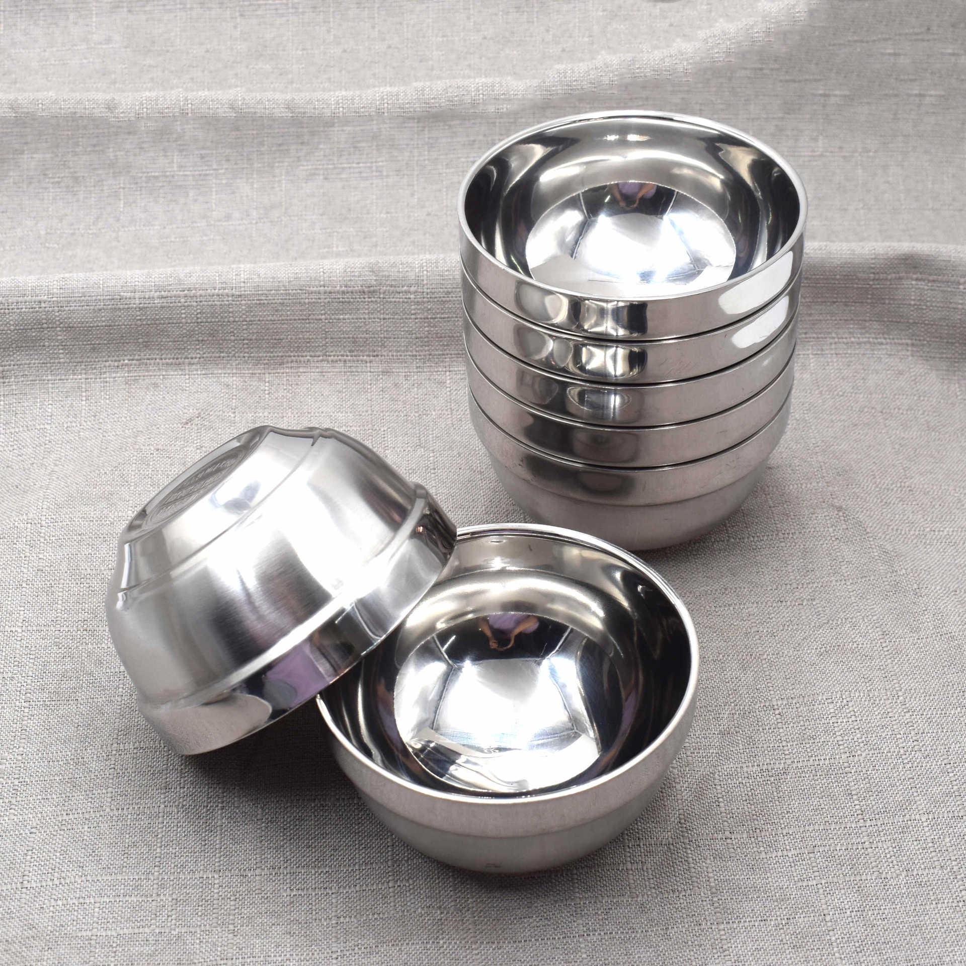 304食品级防烫隔热不锈钢碗双层儿童饭碗批发白金碗亮光食堂饭碗