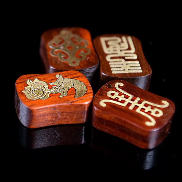 紫檀木镶嵌银丝铜丝手链手串diy雕刻配饰腰型紫檀木配件供应