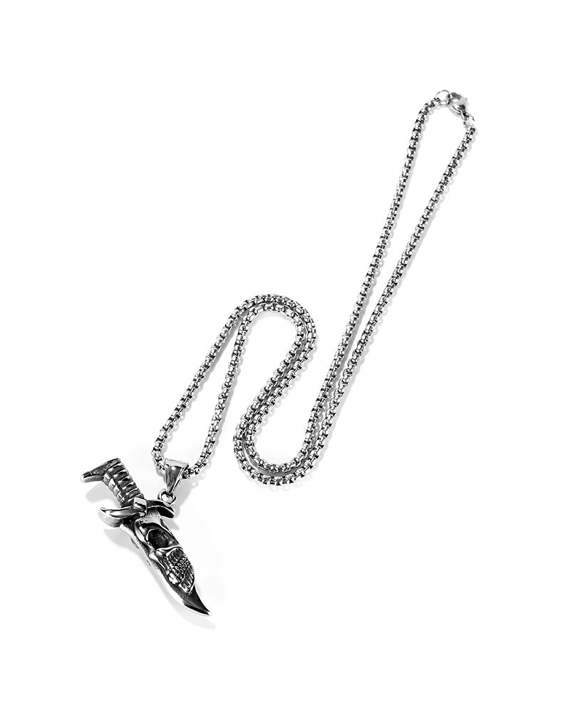 欧美hiphop嘻哈饰品骷髅匕首吊坠 跨境热销钛钢男士项链 厂家直销