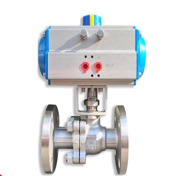 304不锈钢气动法兰球阀q641f-16p单作用/双作用气动阀门球阀dn50