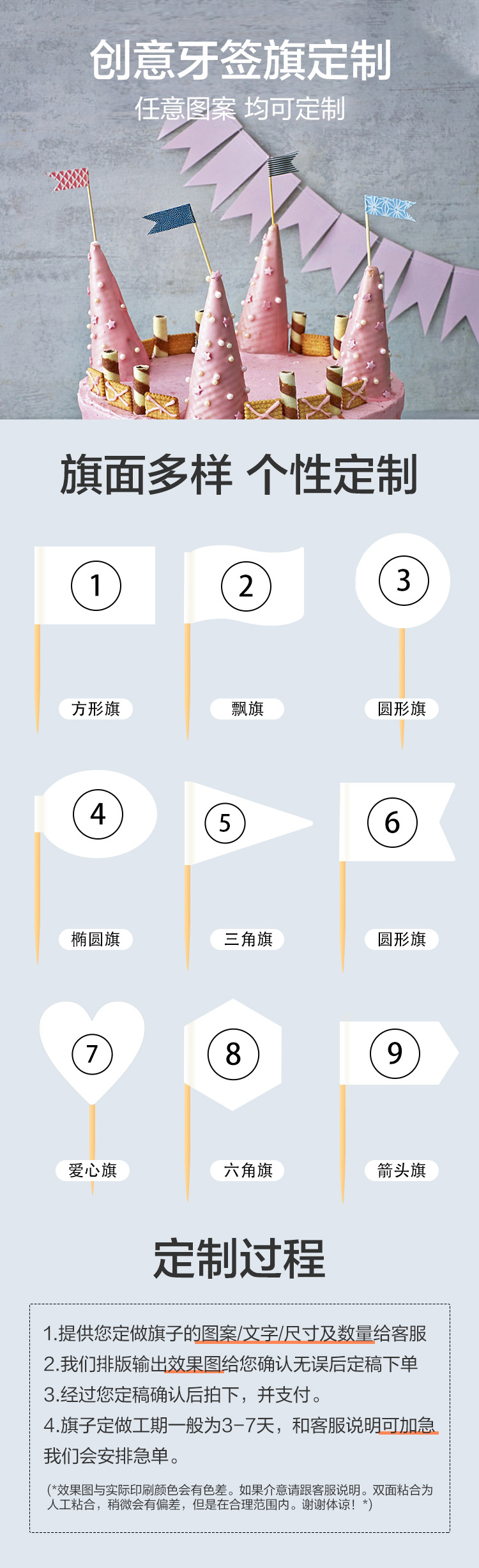 牙签旗小插旗子定制火锅蛋糕装饰菜品装饰插旗酒签创意水果签