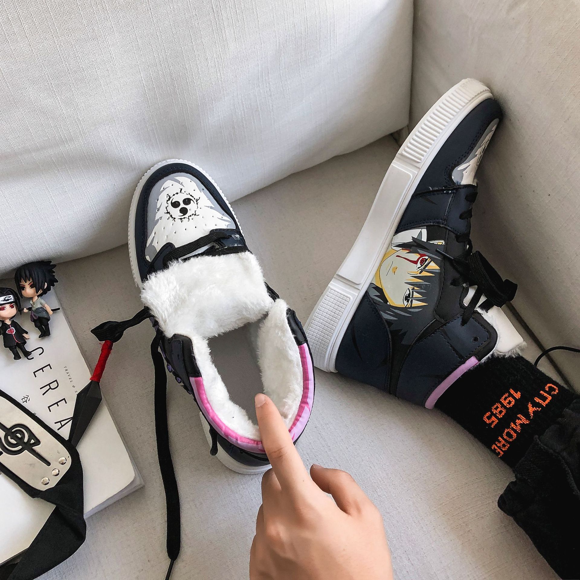 秋季男鞋动漫火影忍者联名高帮冬季棉鞋潮流学生鞋子运动休闲潮鞋