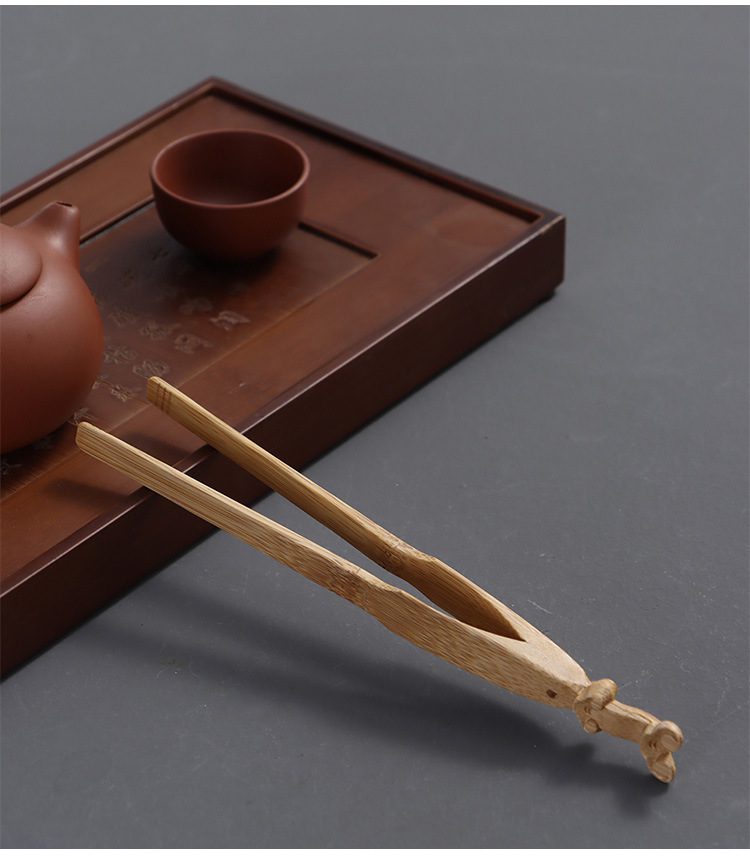 手工雕刻竹制茶夹创意茶道零配 竹夹子碳化防滑竹夹茶具配件批发