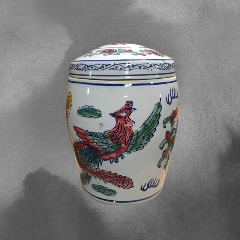 传统青花瓷骨灰坛五彩14寸金坛捡骨坛祭祀用品殡葬用品