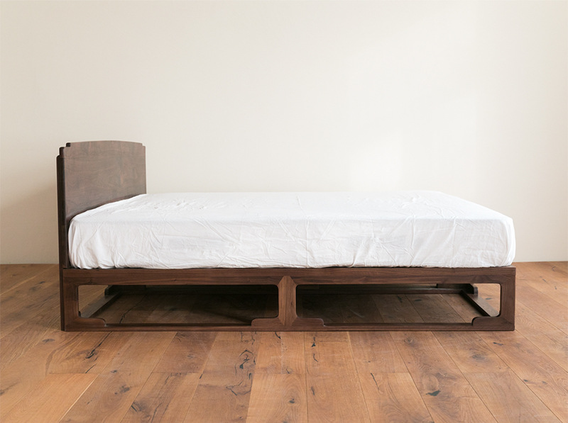 宽木窄作连里床新中式现代简约原木家具主卧黑胡桃全实木双人床