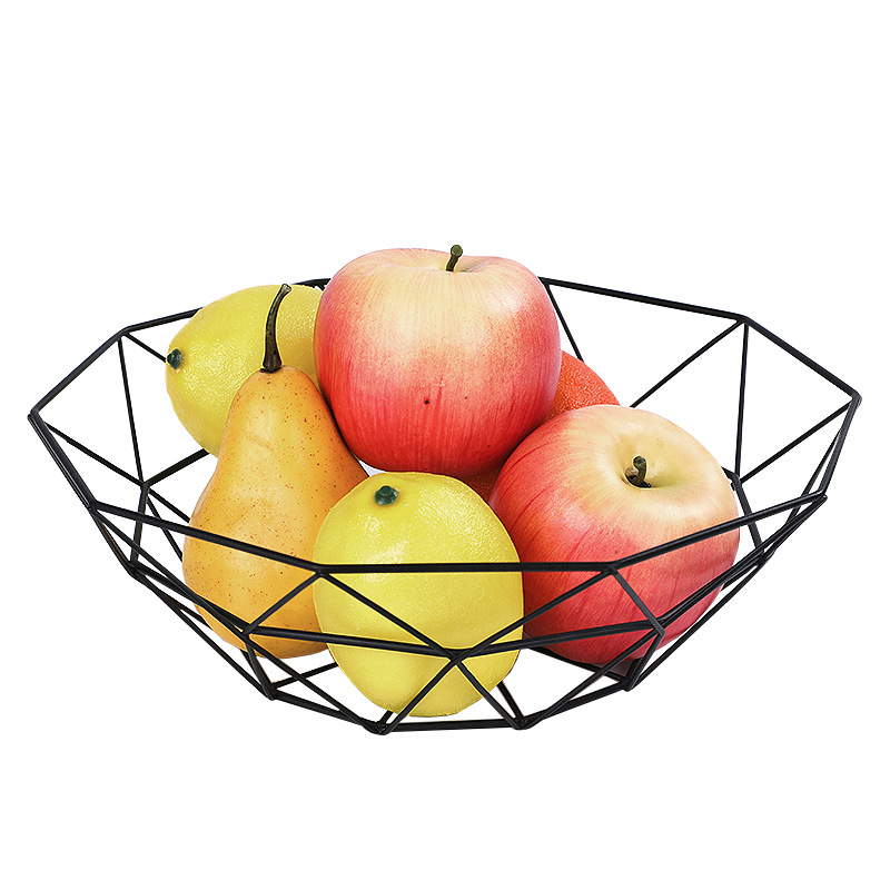 Nordic Minimalist Geometric Iron Fruit Basket Living Room Home Fruit Plate Household Creative Hollow Snack Dish Storage Basket