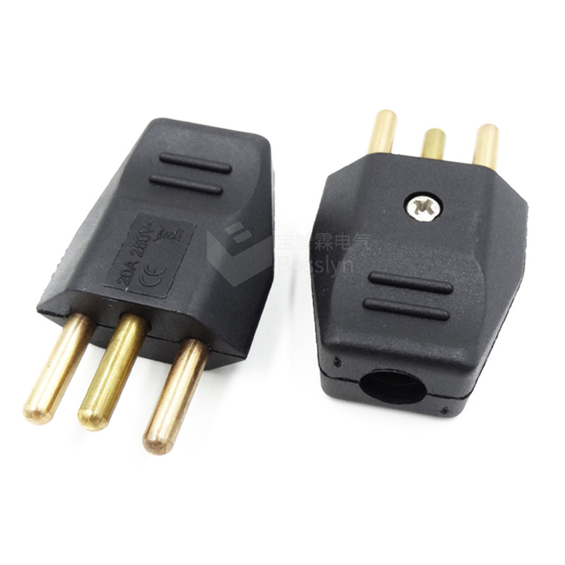 厂家直销巴西可拆装灯具接线插头 巴西三圆脚组装插头
