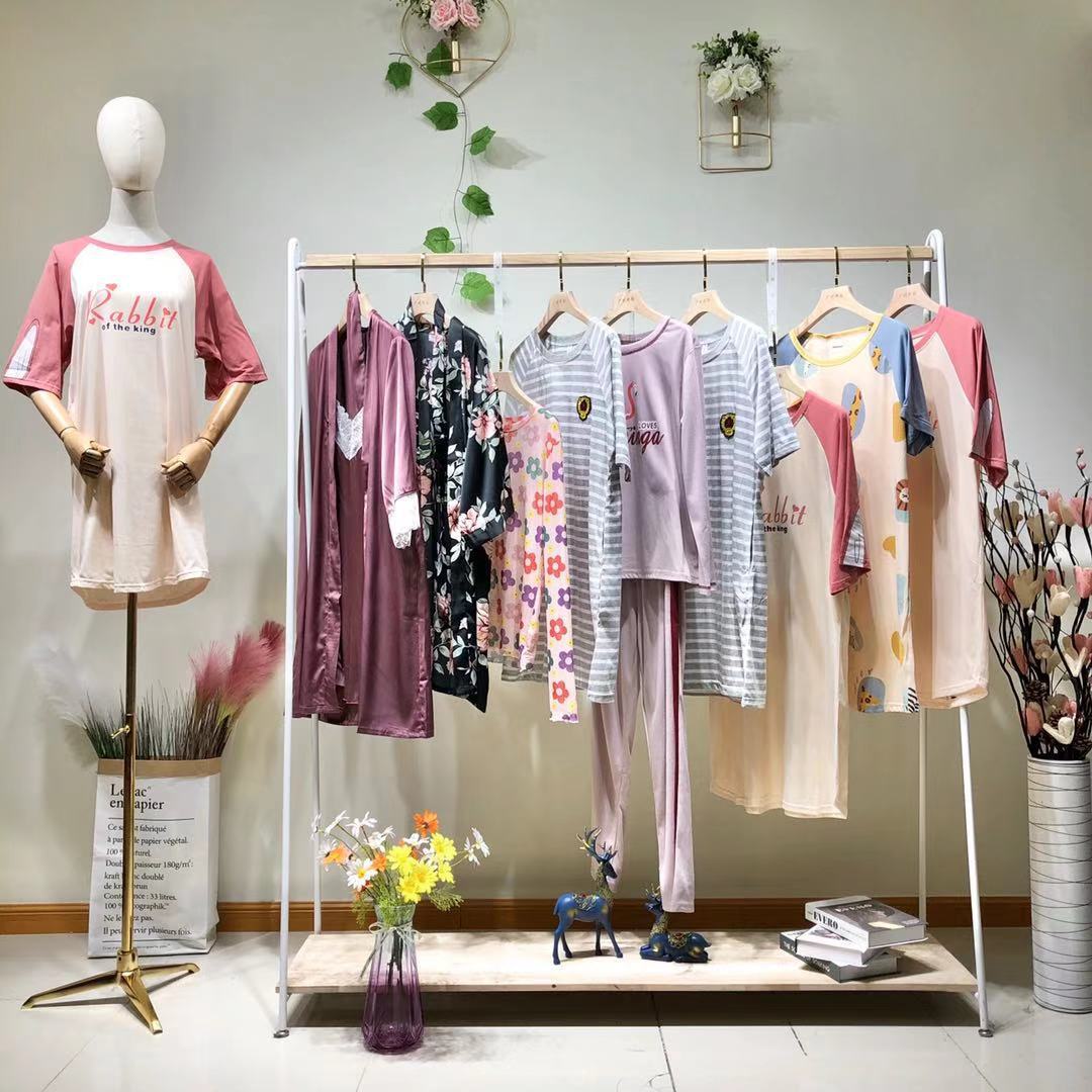 乐夏21春夏装亲肤舒适家居服睡衣睡裙女品牌折扣女装尾货批发走份