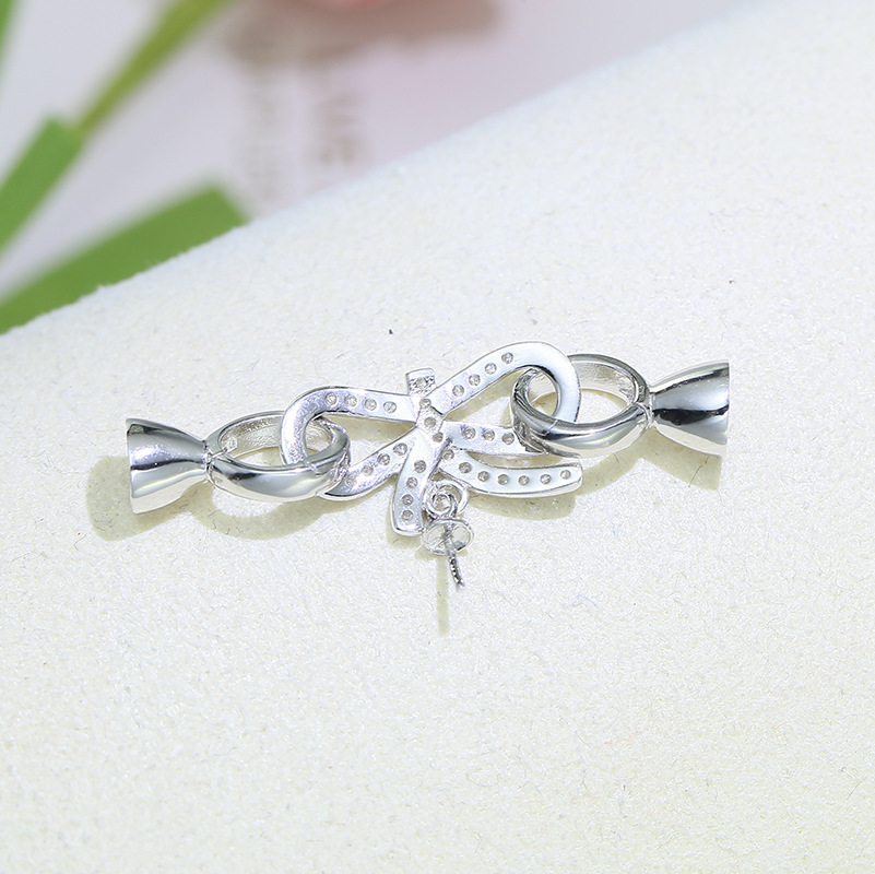 diy配件 s925纯银蝴蝶结搭扣 珍珠项链手链链接扣子 手串扣头银扣