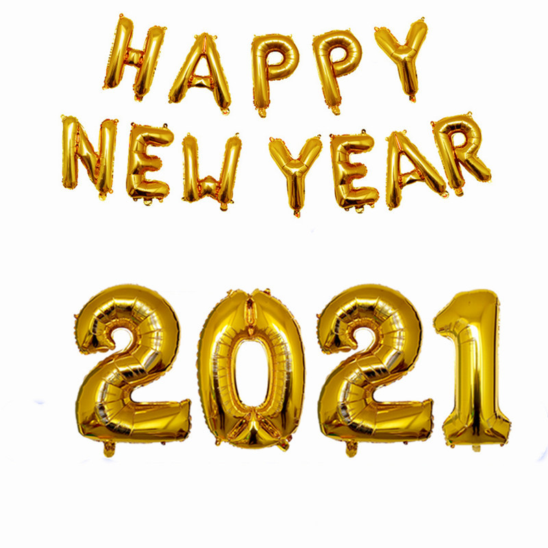 16"新年快乐happy new year 2021气球 字母数字组合元旦派对礼物