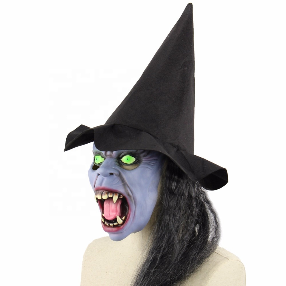 万圣节新款暗夜獠牙女巫面具 复活节恐怖女巫婆假发装扮道具