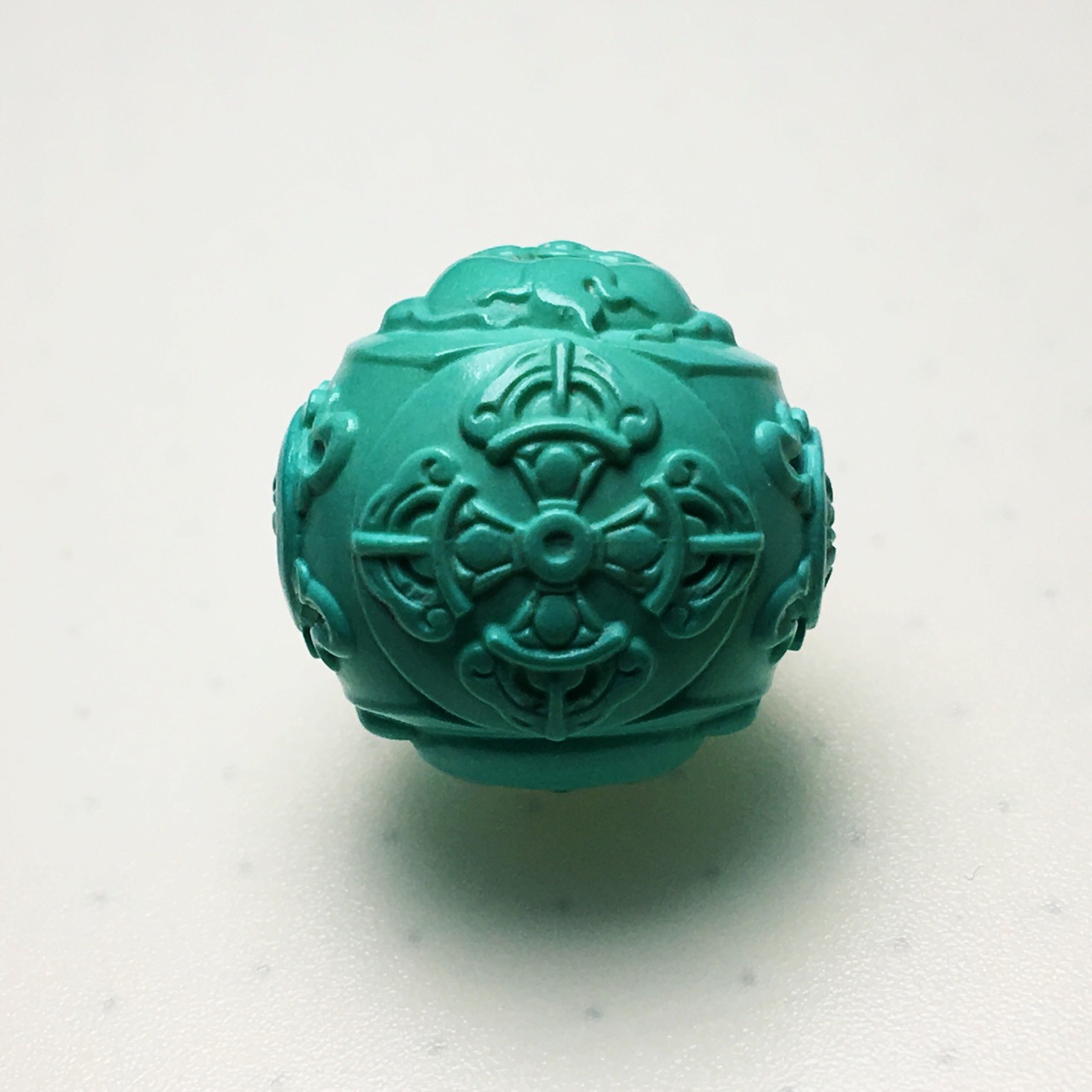优质湖北十堰绿松石 双面雕刻财神 开心佛圆珠diy手串配珠 财神佛