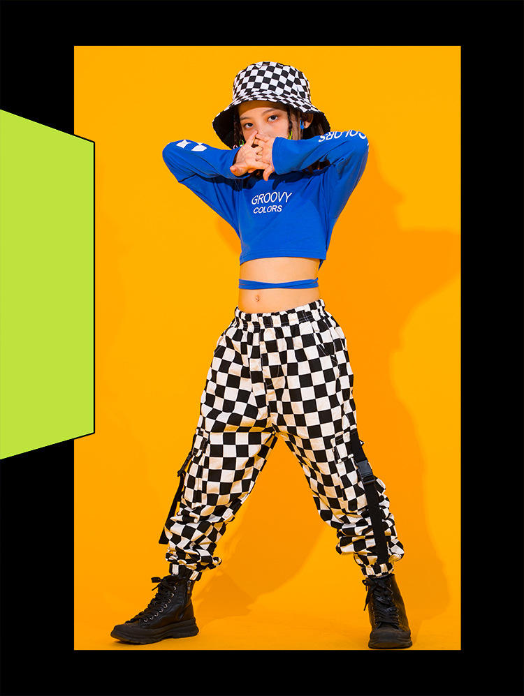 儿童爵士舞演出服女孩露肚脐hiphop嘻哈表演衣服男童街舞套装潮流