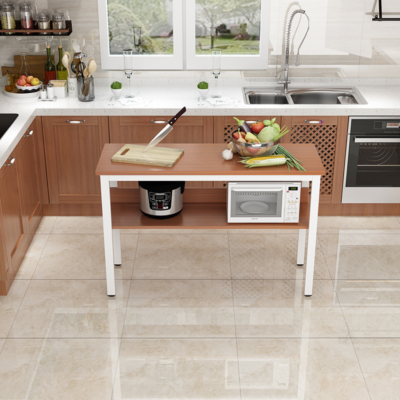 厨房切菜桌操作台落地多层置物桌家用简易长桌置物架微波炉储物架