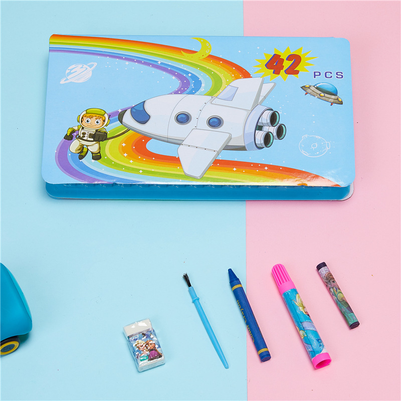 42-Piece Brush Creative Cartoon Pattern Children Watercolor Pen Wax Crayon Oil Pastels Files Suit Wholesale