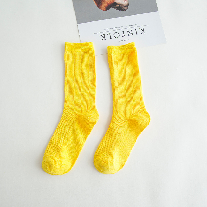 Spring and Summer Women's Socks Solidcolor Mid-Calf Length Zhuji Bunching Socks Women's Candy Color Colorful Socks Thin Ins Cotton Socks Wholesale