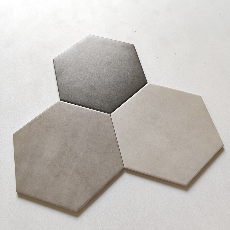 灰色六角砖卫生间防滑地砖 阳台露台水泥灰六边形瓷砖餐厅墙面砖