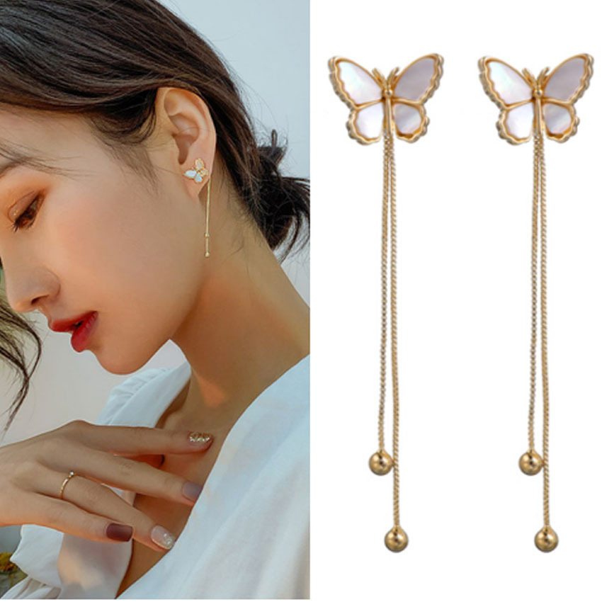 s925银针蝴蝶流苏创意耳饰韩国新款潮气质女长款高级大气时尚耳环