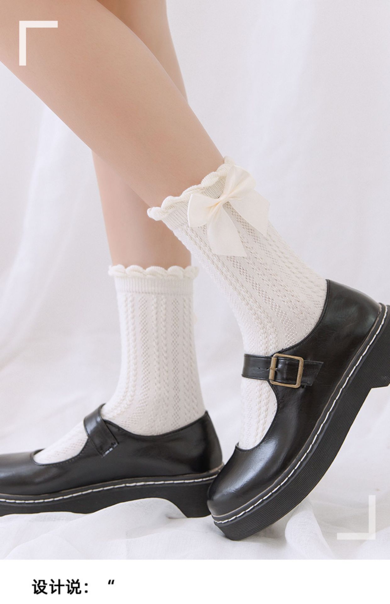 lolita蝴蝶结洛丽塔袜子女棉可爱日系jk制服中筒花边泡泡堆堆袜