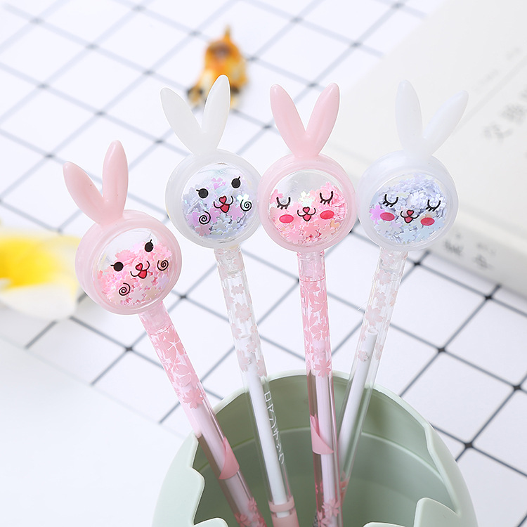 Cute Girl Heart Sequins Gel Pen Cartoon Student Quicksand Ball Pen Creative Bunny Black Signature Pen Wholesale