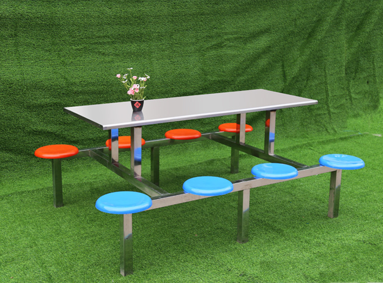 厂家定制学校工厂食堂餐桌椅肯德基快餐不锈钢连体餐桌4人8人套