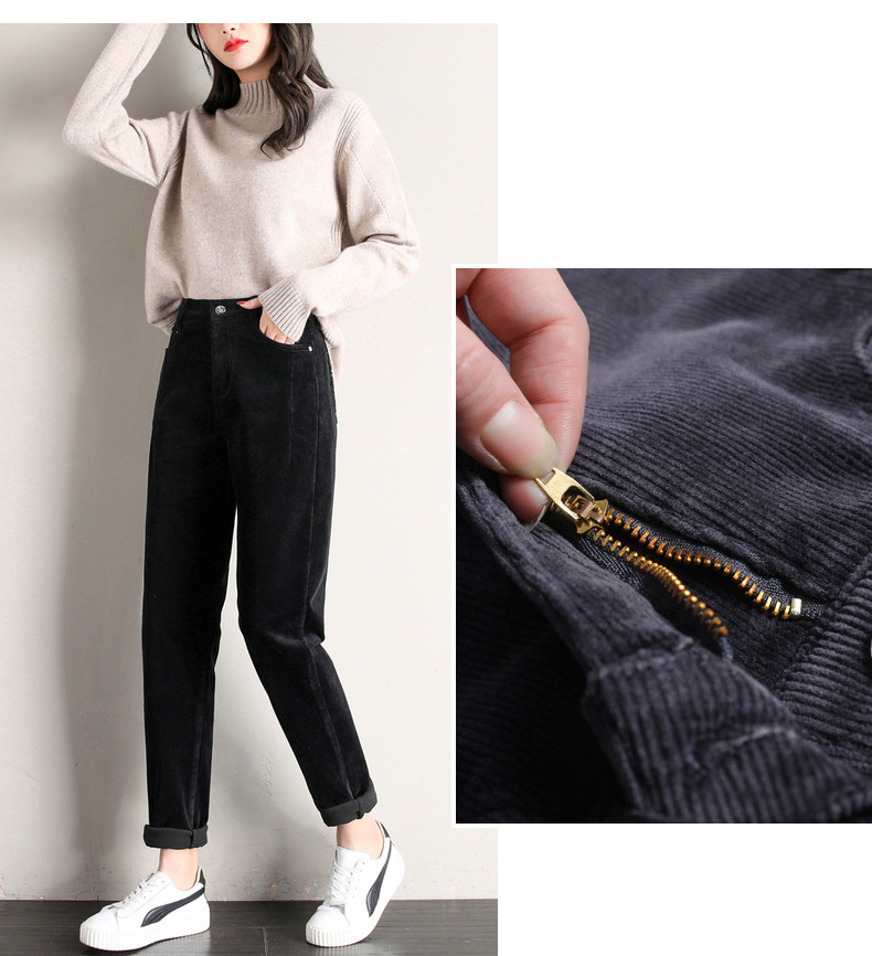 灯芯绒女裤哈伦休闲裤加绒加厚2020冬季新款宽松显瘦细条绒长裤子