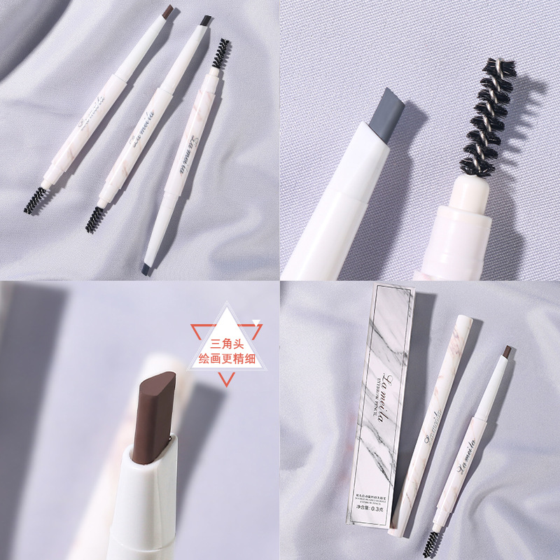 Marble Double-Headed Eyebrow Pencil Waterproof Sweat-Proof Not Easy to Fade Natural Long Lasting Automatic Rotation Makeup for Beginners Hot Sale