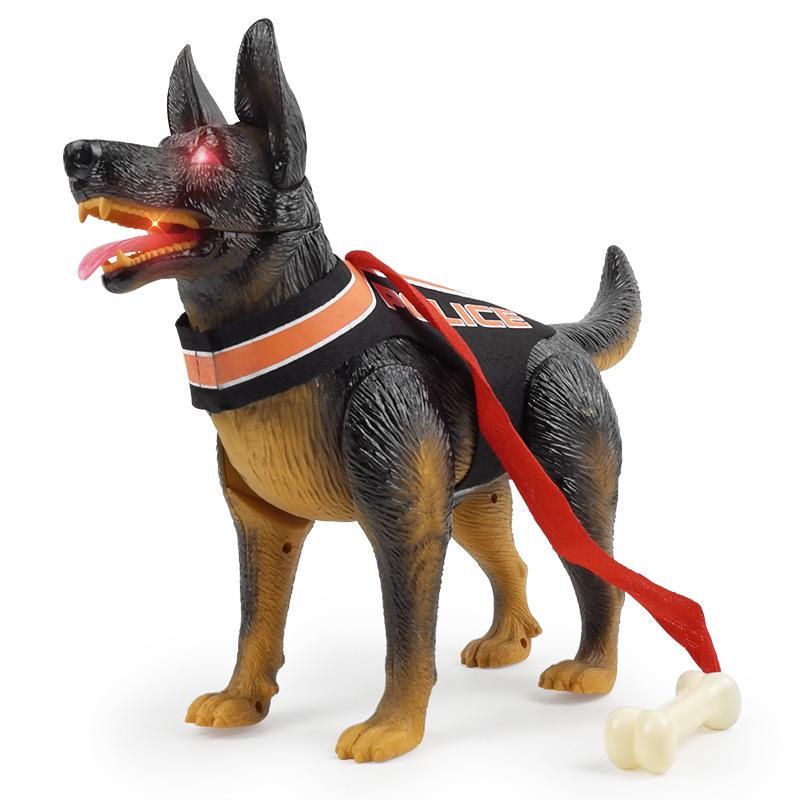 灯光声效电动猎豹警犬玩具 仿真宠物狗狗模型 儿童走路牵绳狗小狗