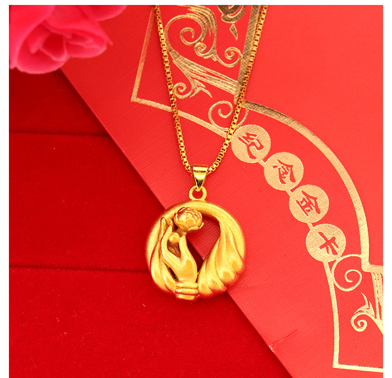 女士沙金玉手莲花时尚吊坠 纯黄铜镀金实心观音圆吊坠厂家直销