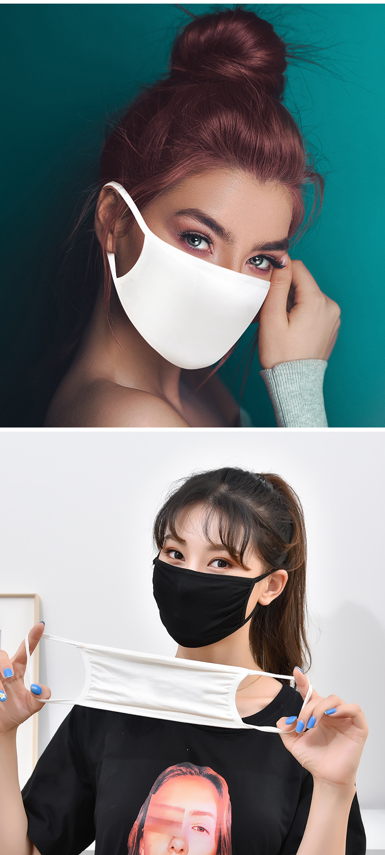 both male and female pure cotton masks, white a