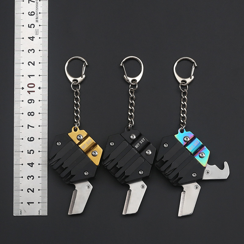 Multifunctional Tool Hexagonal Coin Pocket Knife a Folding Knife Outdoor EDC Mini Screwdriver Tool Stainless Steel Key Ring