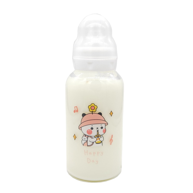 Internet Celebrity Little Mouse Feeding Bottle Adult with Scale Adult Baby Bottle Glass Student Cute Water Glass Drinking Straw Cup