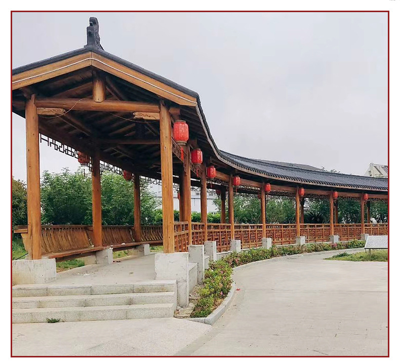 景区古建长廊凉亭实木户外八角六角古建四角凉亭长廊定制长廊样式