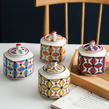 北欧手绘陶瓷厨房整理调料罐盐罐辣椒油罐沙茶酱调料瓶罐
