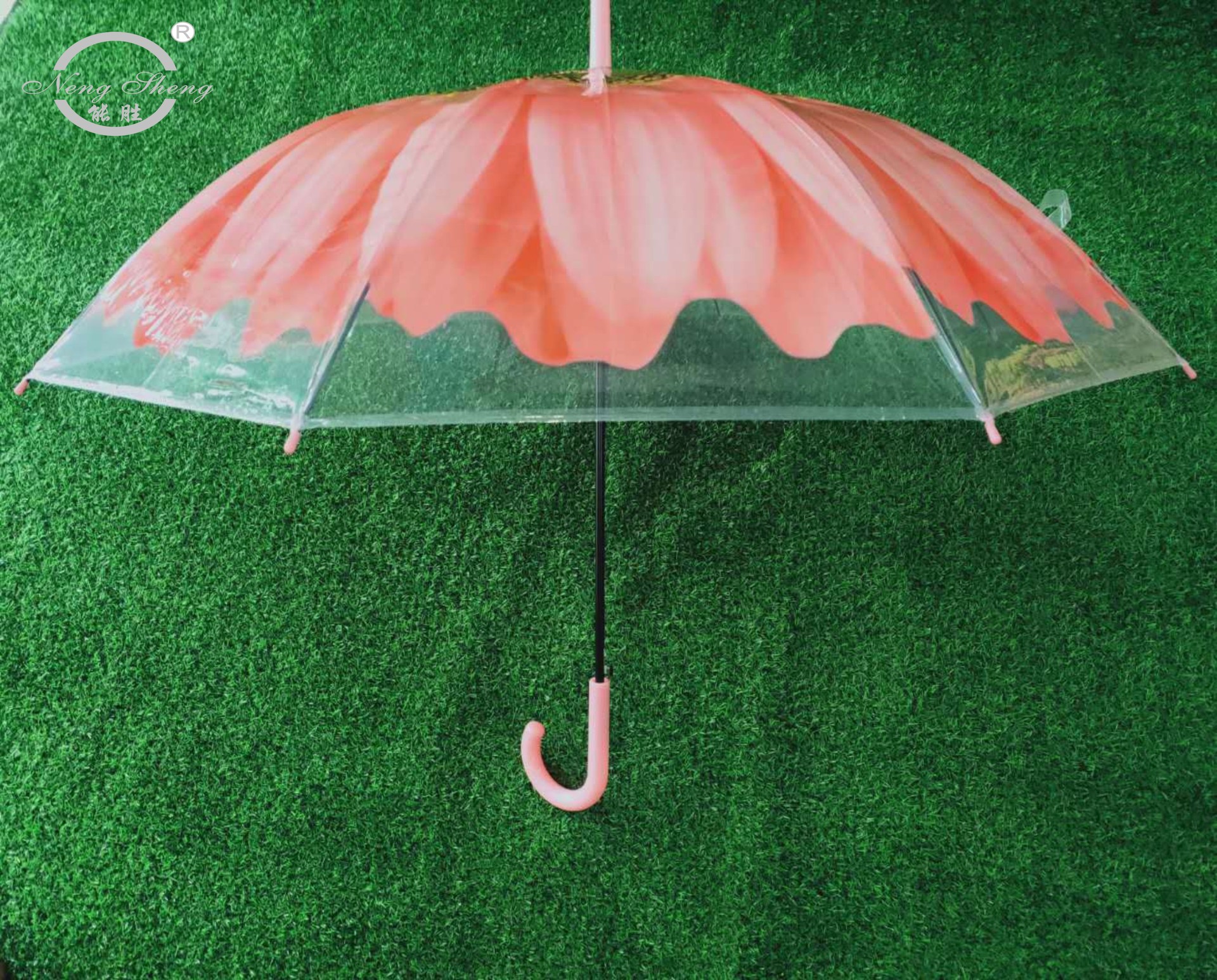 厂家直销弯型手柄雨伞2020新款握感舒适长柄透明花伞雨伞支持定制