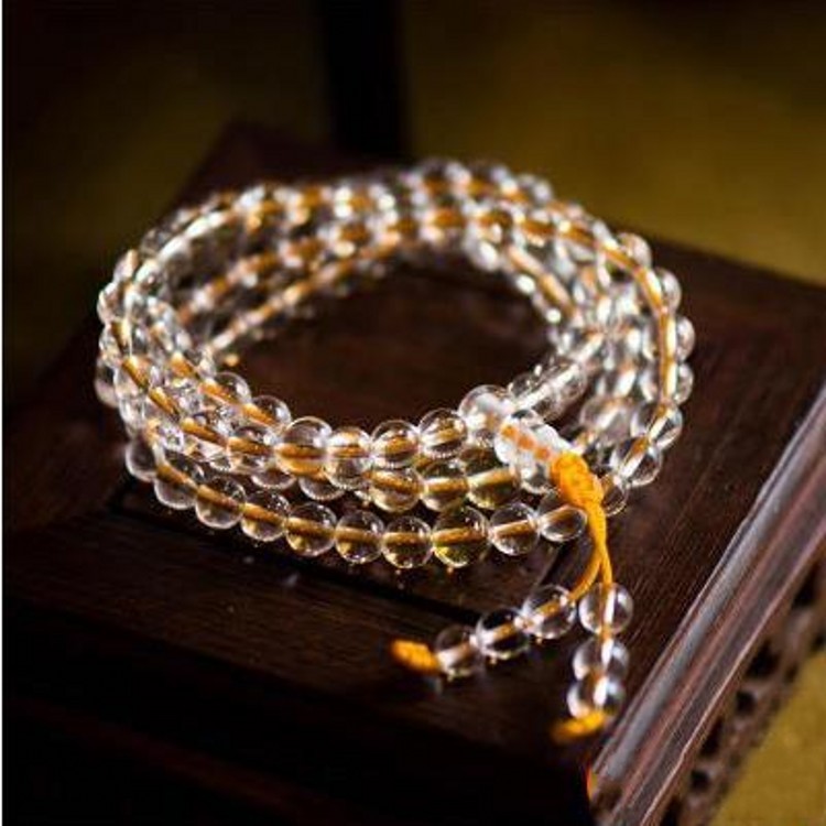 白水晶手串佛珠 男女项链配饰佛珠108颗佛珠念珠佛珠民族风无弹力