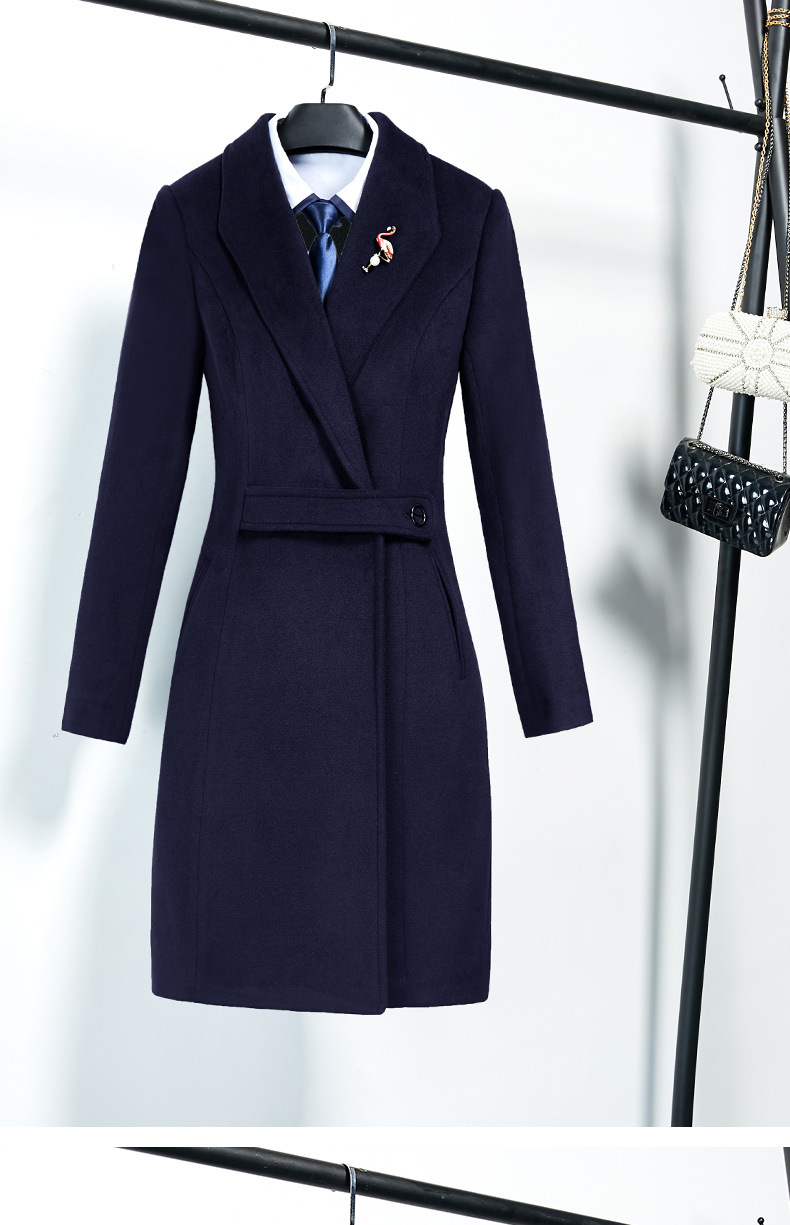 职业羊毛呢外套女2020新款冬季工作服加厚酒店面试中长款大衣工装