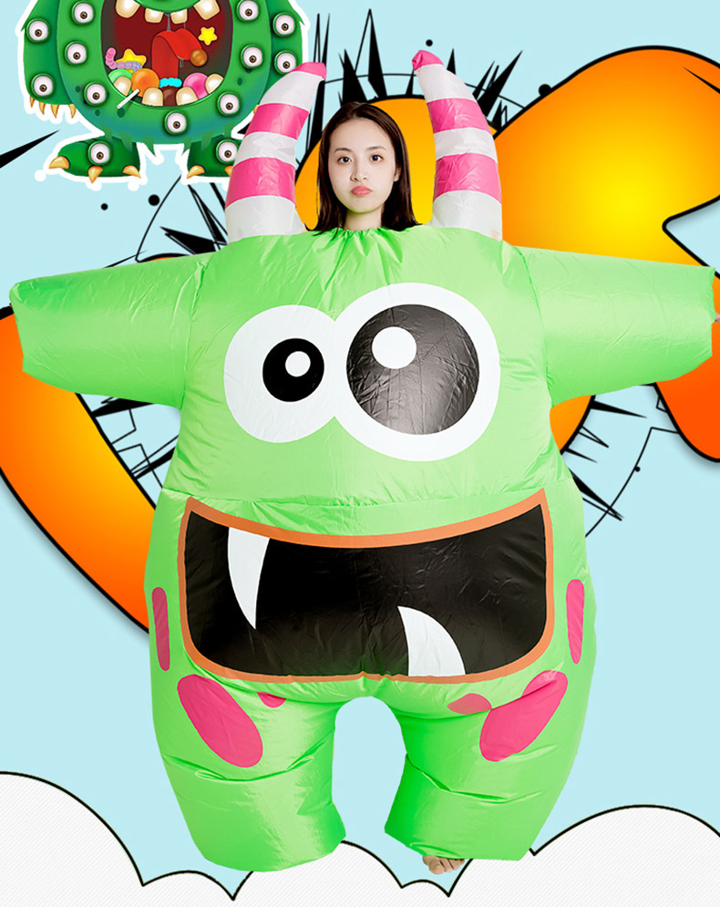 儿童节亲子搞笑搞怪演出服装成人卡通充气绿怪物人偶玩偶衣服气模