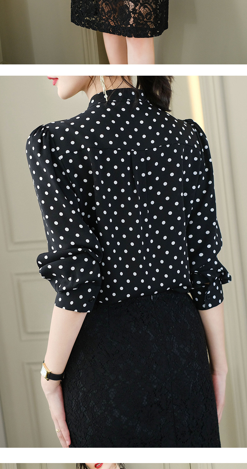 洋气波点衬衫女长袖2020春装新款雪纺衫女士衬衣黑色上衣一件代发
