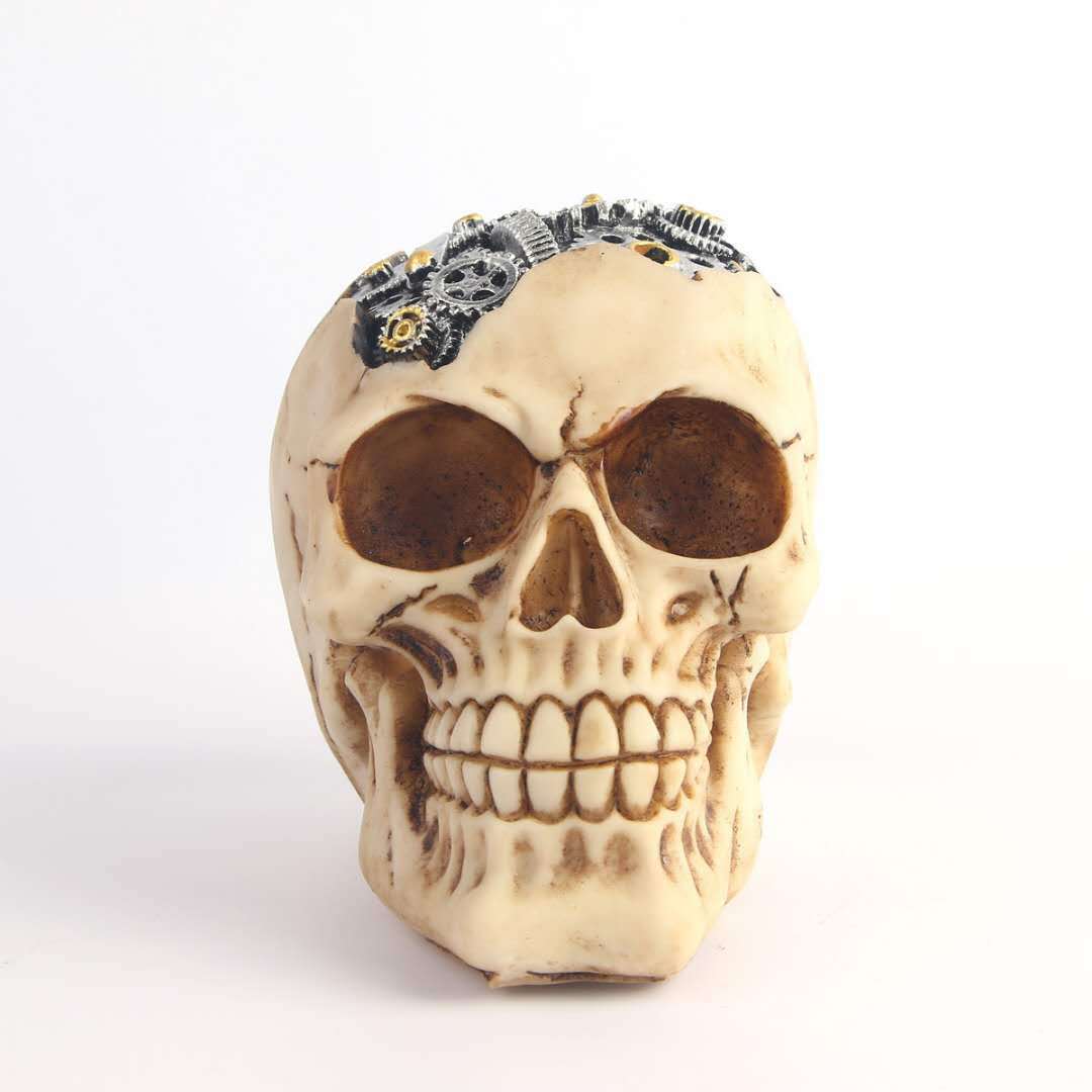 树脂骷髅头机械骷颅头工艺品头骨个性摆件外贸供货万圣节恐怖装饰